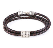 Men Braided Leather Bracelet with Small Custom Beads
