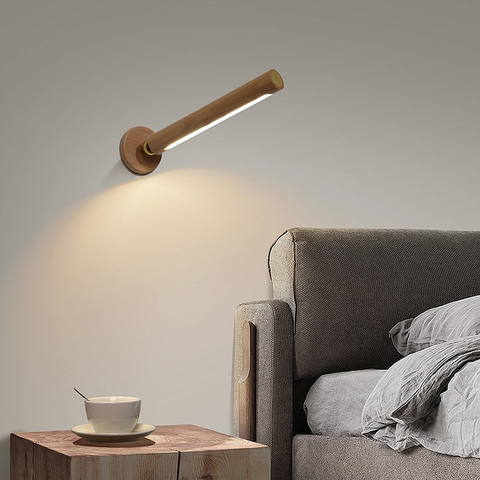 360Â° Rotatable Wooden LED Wall Lamp - Magnetic Detachable & Stepless Dimming Rechargeable Wall Light
