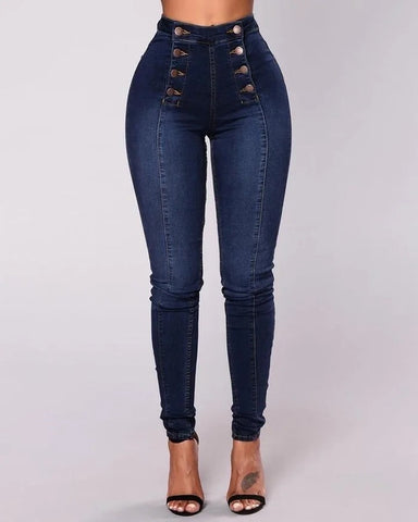 Breasted High Waist Skinny Jeans